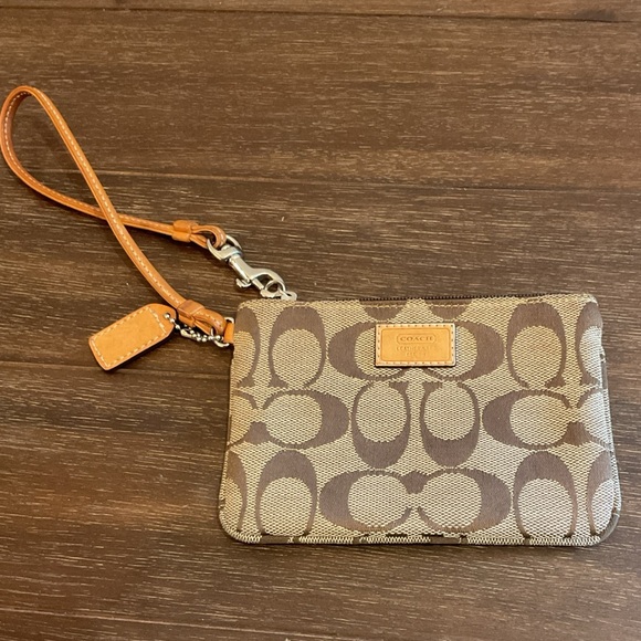 Coach Handbags - Coach Signature Brown and Tan Wristlet